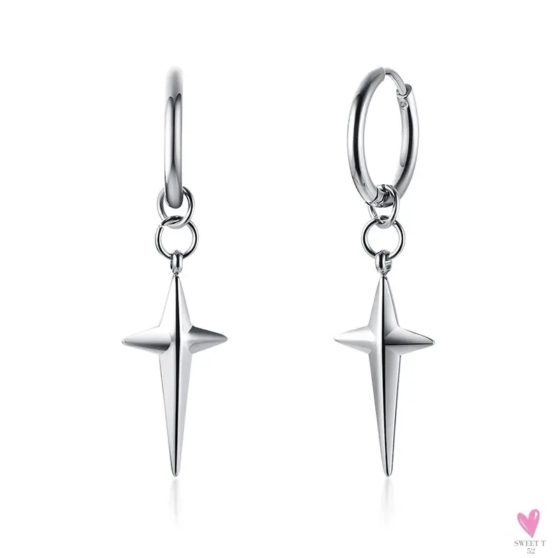 Cool Single Silver Stainless Steel Hoop Dagger Earring for Men & Boys