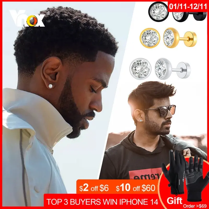 Stud Earrings in Stainless Steel for Men and Women - Hip Hop Earrings