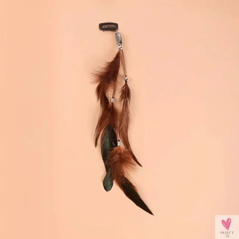 2024 New Fashionable Boho Feather Headband Wig Beaded Feather Headdress Handmade Hair Clip Girl Hair Accessories High Quality