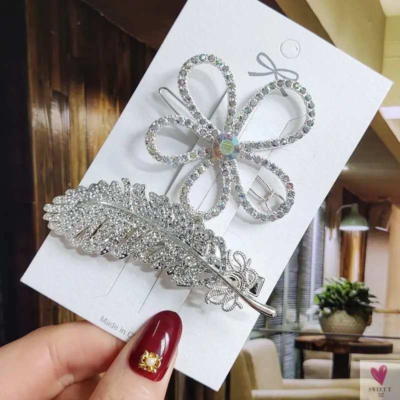 Luxury Crystal Hair Pin/Clip Sets for Women and Girls - 1 to 3 Pieces in Gold or Silver