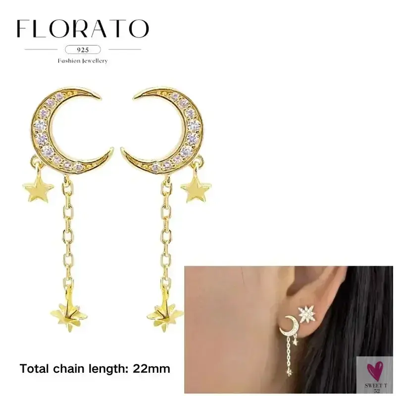 925 Sterling Silver Long Chain Tassel Drop Earrings for Women - Crystal Zircon Star Perforation Earrings, Fine Jewelry