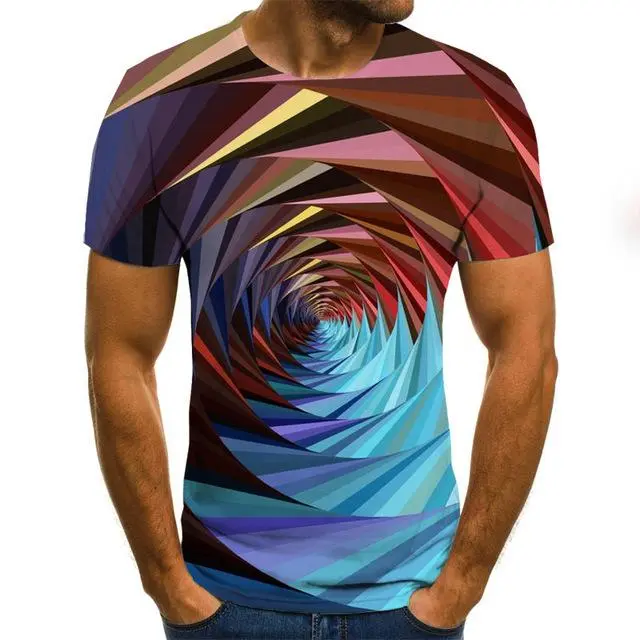 Three-Dimensional Intricate Vortex Tees for Men and Boys, O-Neck and Long Sleeves