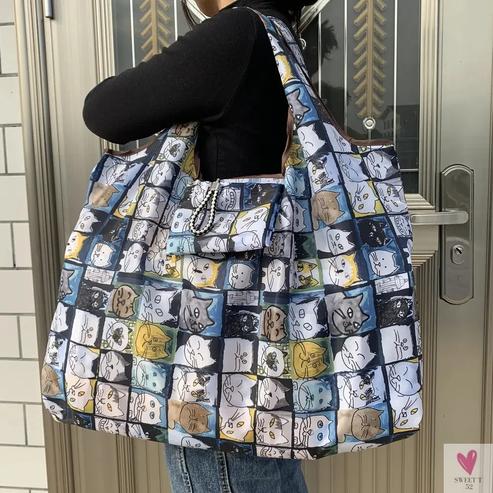 Big Size Thick Nylon Large Tote, ECO Reusable Polyester Portable Women's Folding Shoulder Shopping Pouch