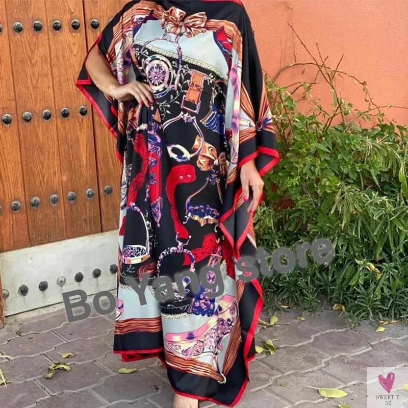 Lady's Silk African Kaftan Dresses - Loose Batwing Sleeve Kaftans