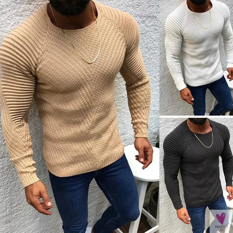 Men's O-Neck Pullover, Solid Color, Long Sleeve, Warm, Slim Sweaters. Men's Sweaters/Male Clothing