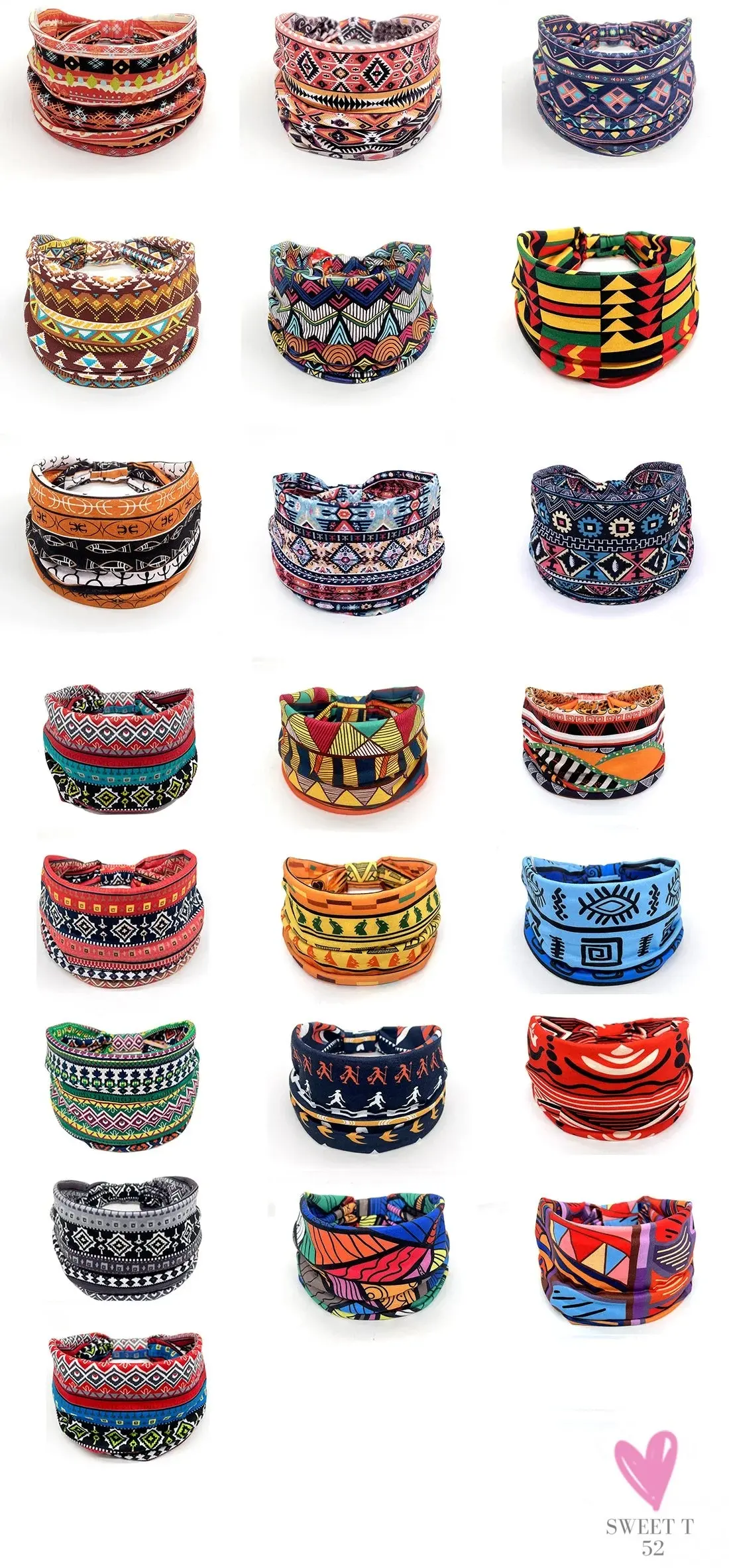 African and Bohemian Twisted Wide Cotton Stretch Headbands for Women & Girls - Headwrap/Turban Headwear, Bandana Headbands