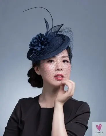 Small Fascinator Hat for Women and Girls - Hair Clip/Pin  - Yarn Feathered Flower Hair Accessories