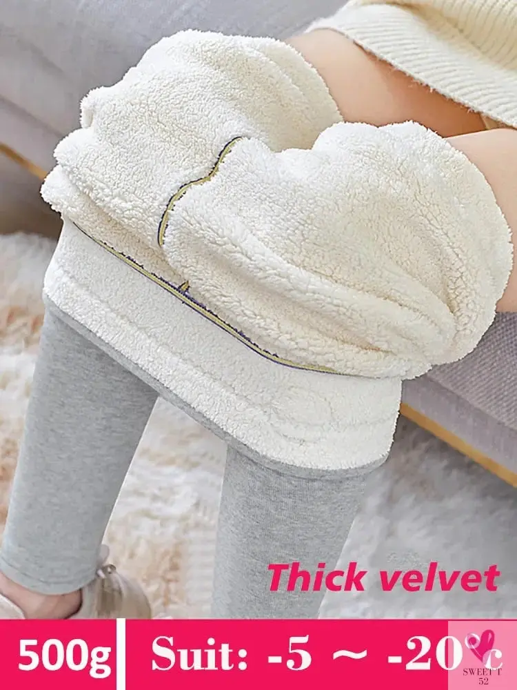 Women's Leggings with Fleece Thick Warm Velvet Cotton Tights - Female Legging Pants, Skinny Grey Thermal Leggings for Women