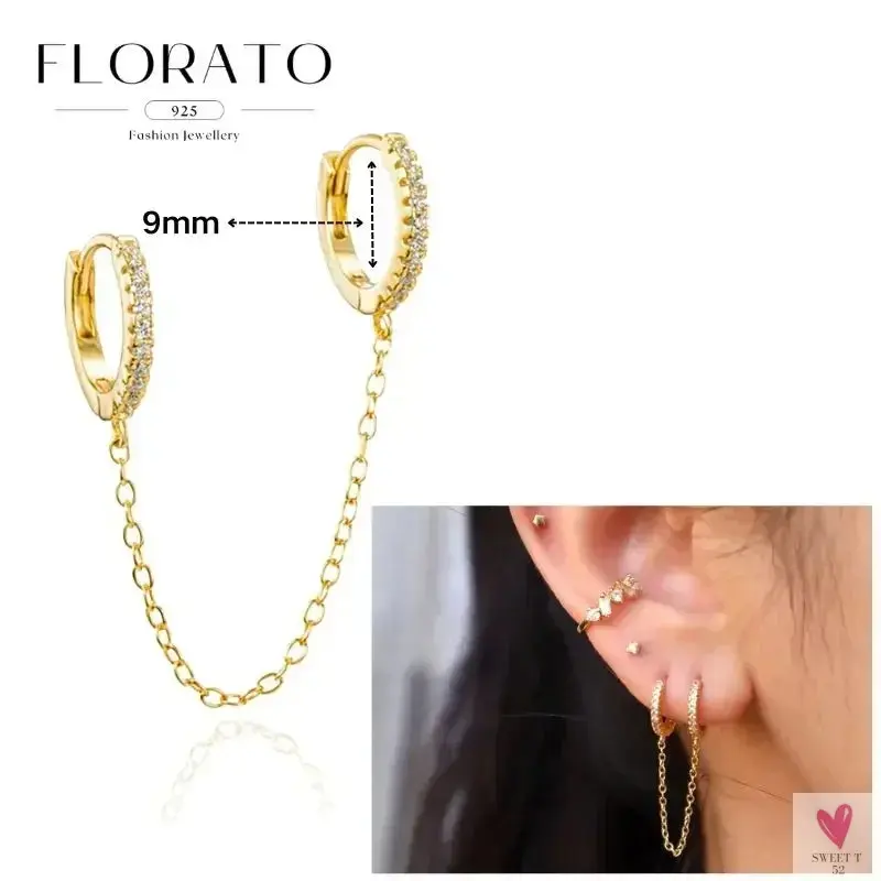 925 Sterling Silver Long Chain Tassel Drop Earrings for Women - Crystal Zircon Star Perforation Earrings, Fine Jewelry