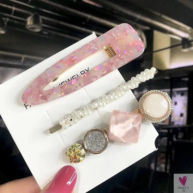 3/4pcs Set Pearl Hair Clips For Women & Girls - Geometric Crystal Hair Barrettes/Clips