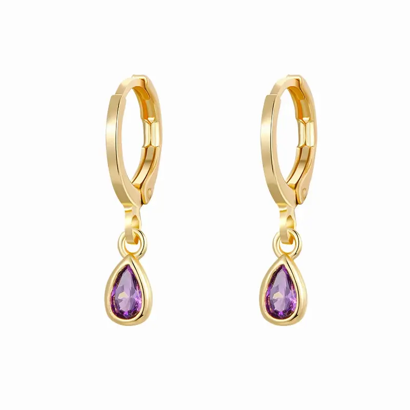 Gold Color Cute Water Drop Earrings For Women & Girls - Zircon Piercing Huggies/Hoop Dangle Earrings