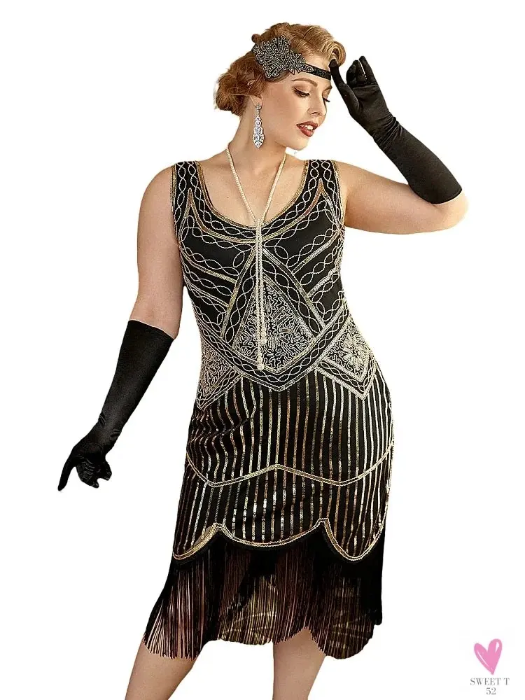 Women's Party Dress, 1920s Great Gatsby Flapper Dress - V Neck Sleeveless Embellished Sequin Beaded Fringe Dress