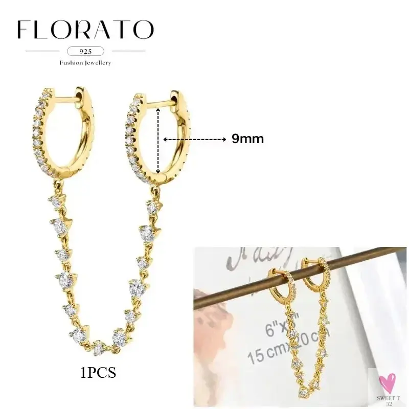 925 Sterling Silver Long Chain Tassel Drop Earrings for Women - Crystal Zircon Star Perforation Earrings, Fine Jewelry