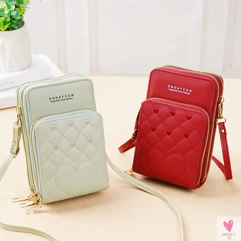 Large Capacity Multi-Functional Fashion, Simple Small Shoulder Bag - Three Layer Zip-up Mobile Phone Bag for Women