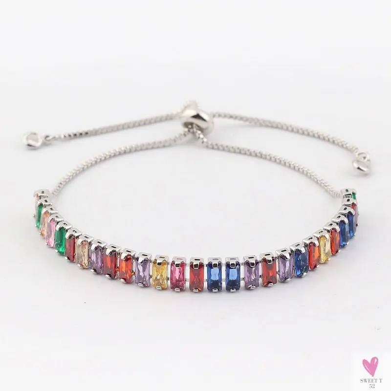 Gold Filled Baguette Cubic Zirconia Bracelet for Women and Girls - Rainbow Luxury jewelry - Tennis Style