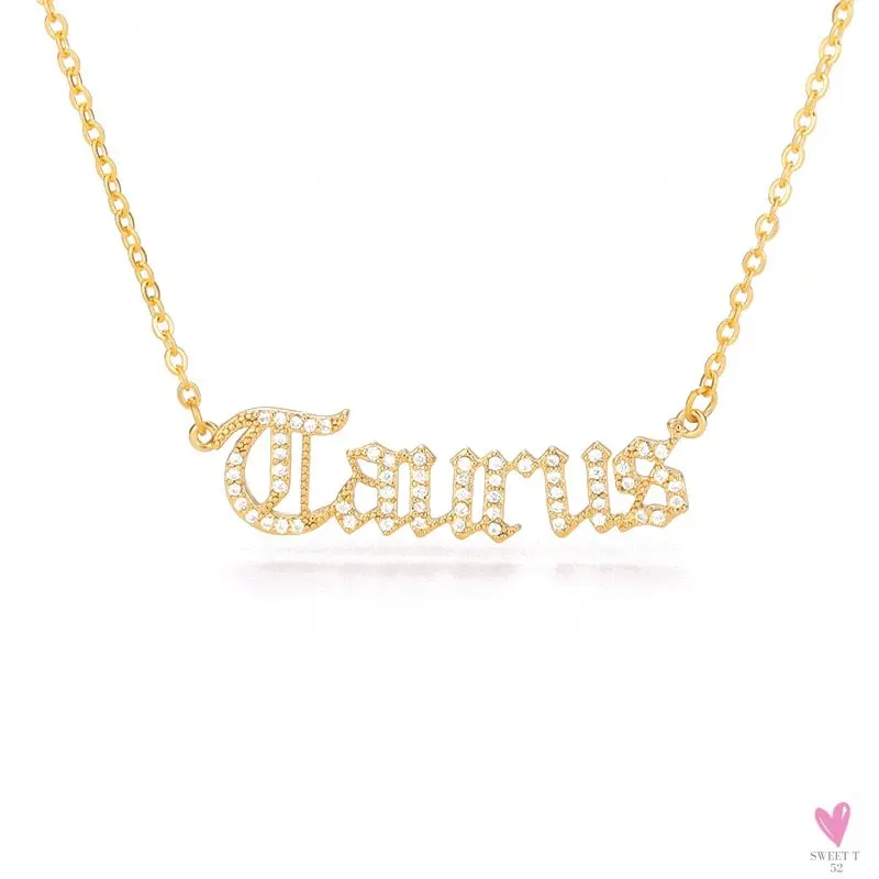 Zodiac Necklace For Women - 12 Constellation Crystal English Letter Choker Necklace