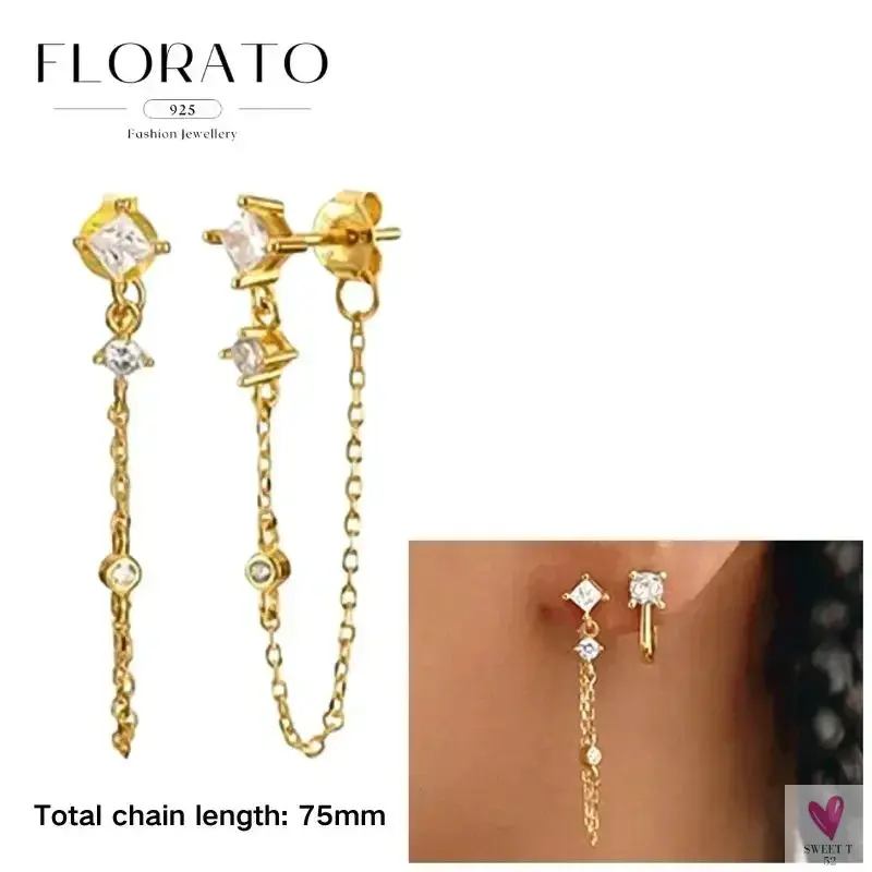 925 Sterling Silver Long Chain Tassel Drop Earrings for Women - Crystal Zircon Star Perforation Earrings, Fine Jewelry