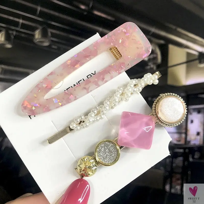 3/4pcs Set Pearl Hair Clips For Women & Girls - Geometric Crystal Hair Barrettes/Clips