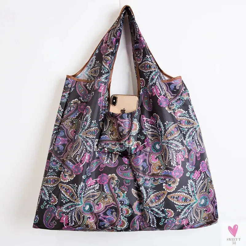 Big Size Thick Nylon Large Tote, ECO Reusable Polyester Portable Women's Folding Shoulder Shopping Pouch