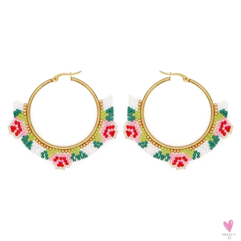 Hoop Earrings/Stainless Steel Earrings - Miyuki Beaded Earrings for Women & Girls,Trendy Bohemian Pendientes