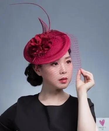 Small Fascinator Hat for Women and Girls - Hair Clip/Pin  - Yarn Feathered Flower Hair Accessories