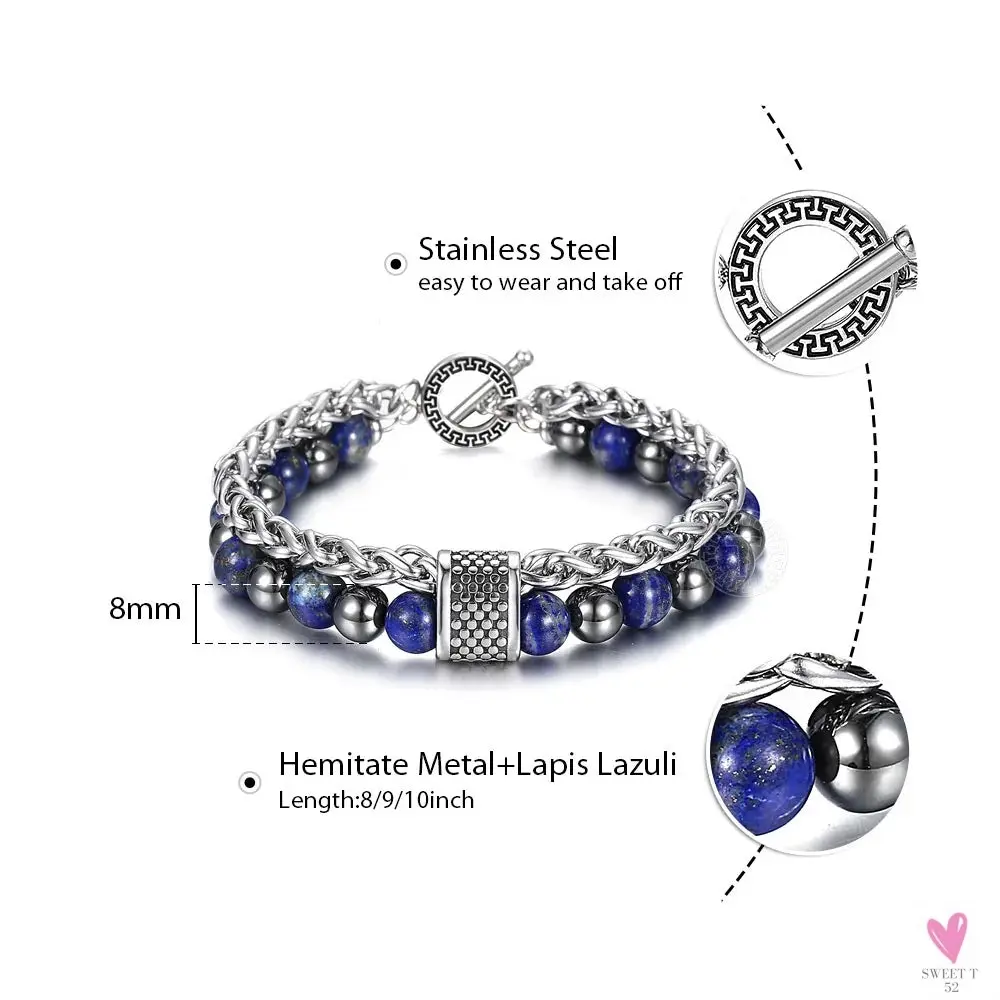 Natural Map Stone Men/Women's Beaded Bracelet, Stainless Steel Bracelets, Unisex Jewelry - Tiger Eyes