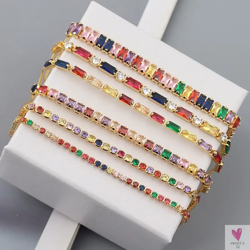 Gold Filled Baguette Cubic Zirconia Bracelet for Women and Girls - Rainbow Luxury jewelry - Tennis Style