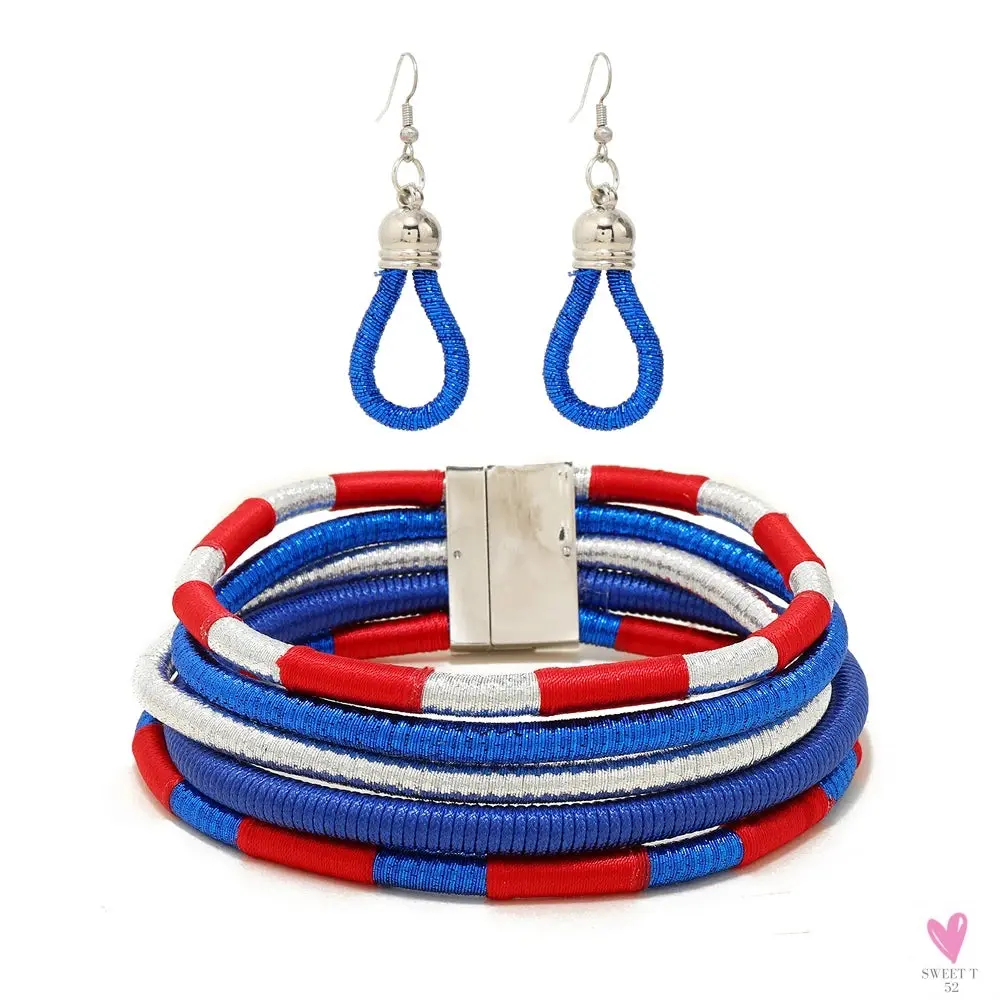 Multi-layer Woven African Beads Choker Necklace & Earring Sets for Women and Girls