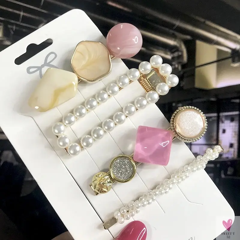 3/4pcs Set Pearl Hair Clips For Women & Girls - Geometric Crystal Hair Barrettes/Clips