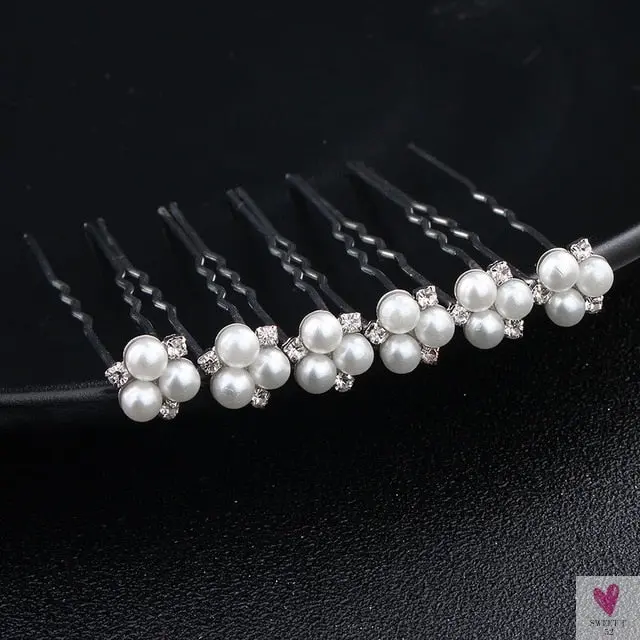 Crystal/Rhinestone/Pearl Hair Pins for Women and Girls - 6 Piece Set