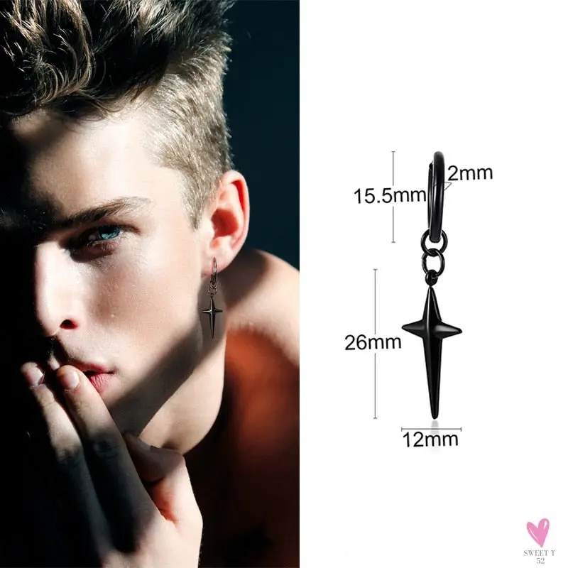 Cool Single Silver Stainless Steel Hoop Dagger Earring for Men & Boys