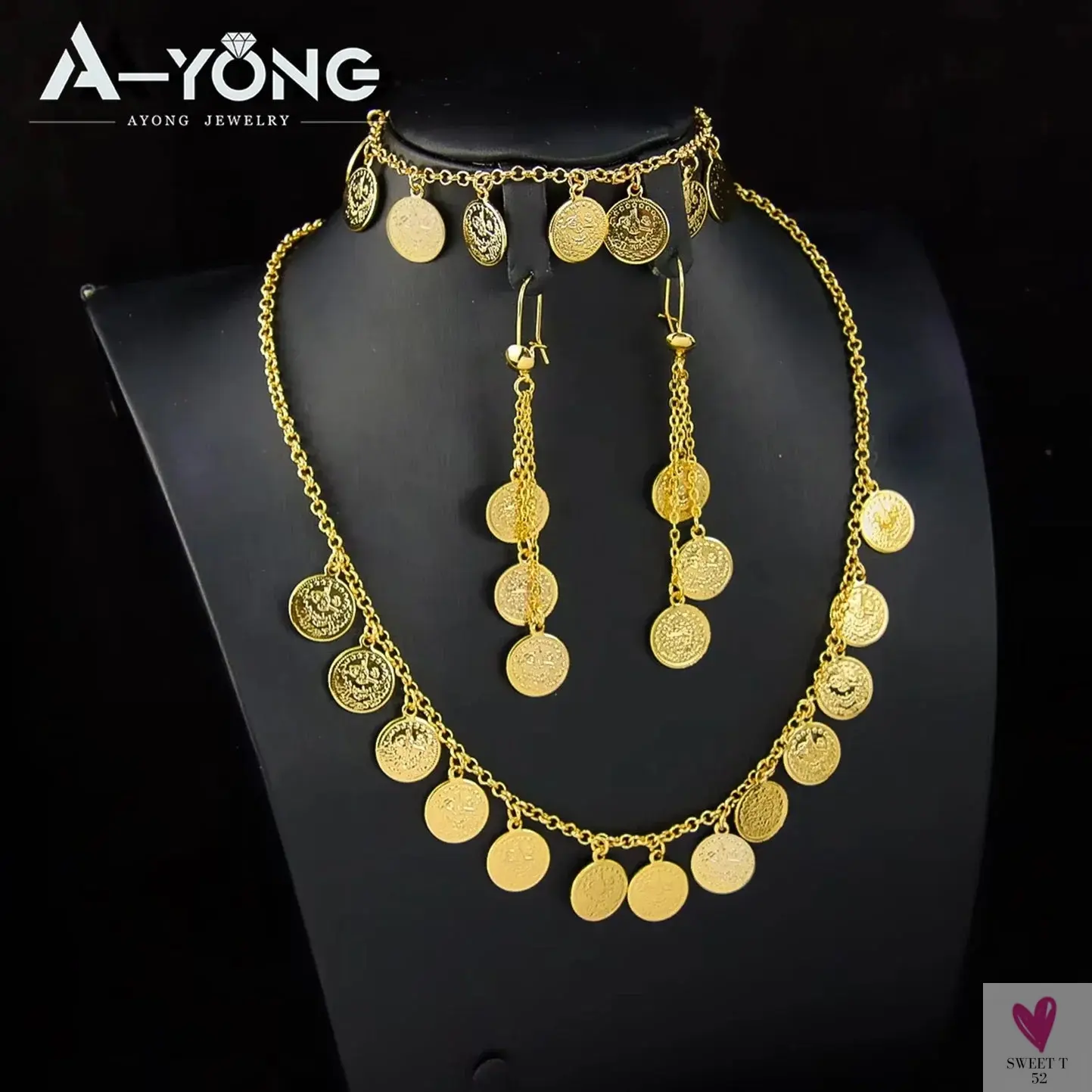Luxury Arabic Gold Color Coins Necklace Set - 21k Gold Plated Turkish Coin Chains, Women's Wedding Party Jewelry