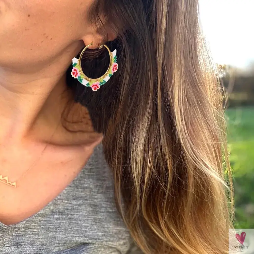 Hoop Earrings/Stainless Steel Earrings - Miyuki Beaded Earrings for Women & Girls,Trendy Bohemian Pendientes