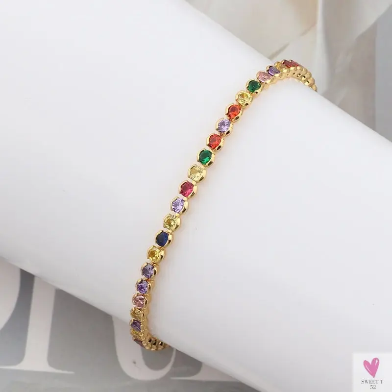 Gold Filled Baguette Cubic Zirconia Bracelet for Women and Girls - Rainbow Luxury jewelry - Tennis Style