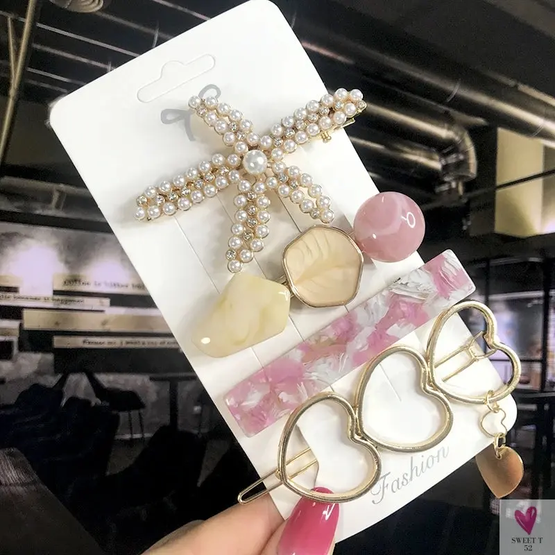 3/4pcs Set Pearl Hair Clips For Women & Girls - Geometric Crystal Hair Barrettes/Clips