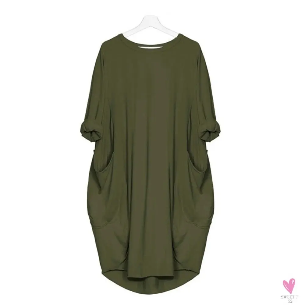 Women's Casual Loose Dress Fashion. Oversize Wear, O-neck & Pockets for Spring, Summer and Fall