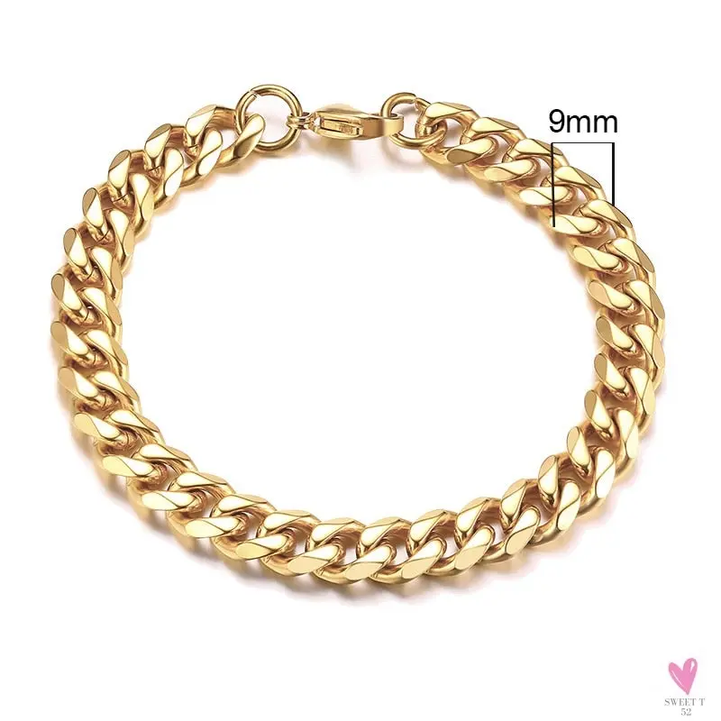 3 - 11 mm Chunky Miami Club Chain Bracelet for Men, Stainless Steel Cuban Link Chain Wristband, Classic Punk Heavy Metal Jewelry