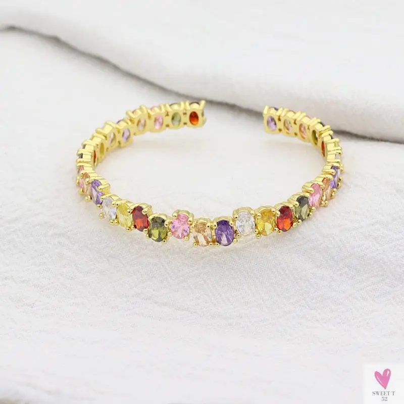 Gold Filled Baguette Cubic Zirconia Bracelet for Women and Girls - Rainbow Luxury jewelry - Tennis Style