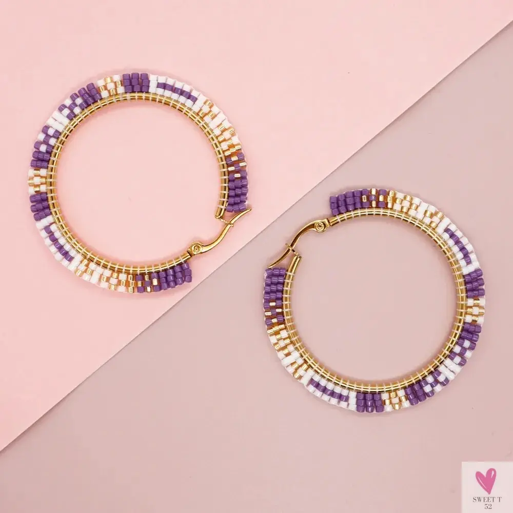 Hoop Earrings/Stainless Steel Earrings - Miyuki Beaded Earrings for Women & Girls,Trendy Bohemian Pendientes