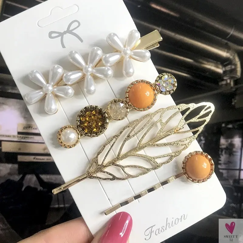 3/4pcs Set Pearl Hair Clips For Women & Girls - Geometric Crystal Hair Barrettes/Clips