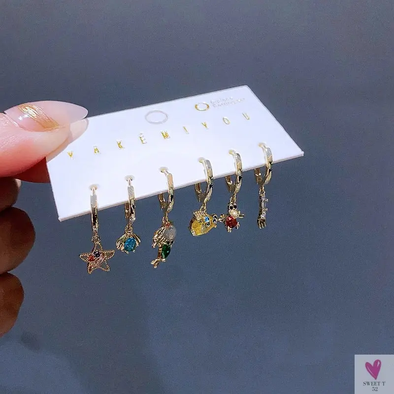 New Design Colorful Crystal Ocean/Animal/Mermaid Hoop Earrings Sets for Women & Girls