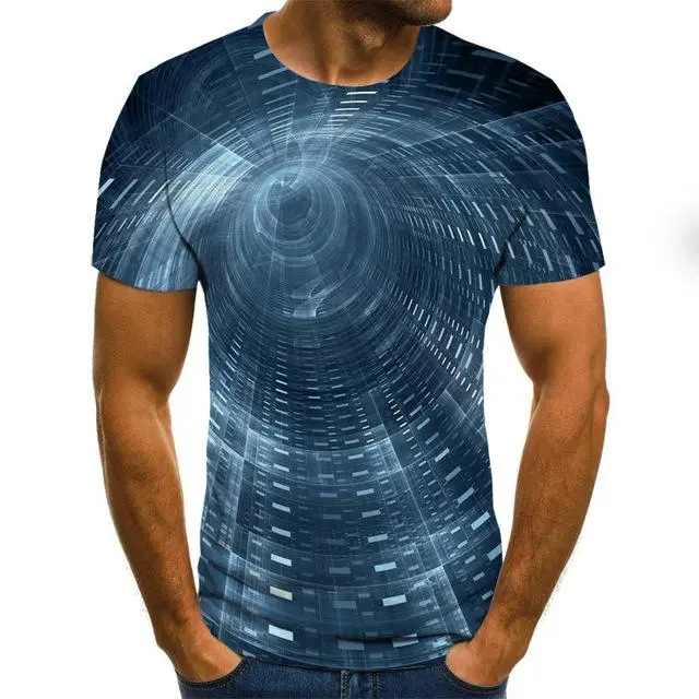 Three-Dimensional Intricate Vortex Tees for Men and Boys, O-Neck and Long Sleeves