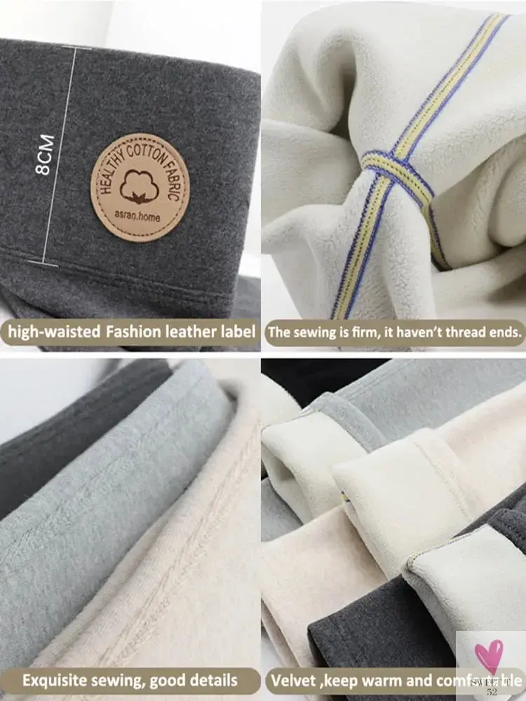 Women's Leggings with Fleece Thick Warm Velvet Cotton Tights - Female Legging Pants, Skinny Grey Thermal Leggings for Women