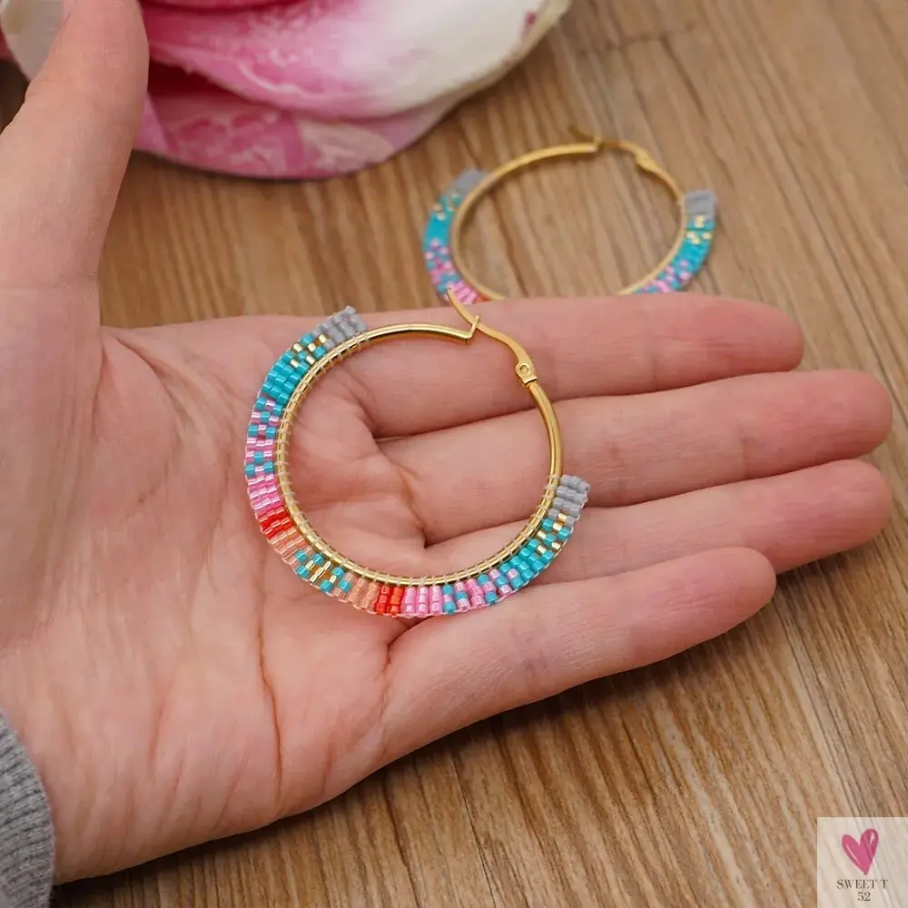 Hoop Earrings/Stainless Steel Earrings - Miyuki Beaded Earrings for Women & Girls,Trendy Bohemian Pendientes