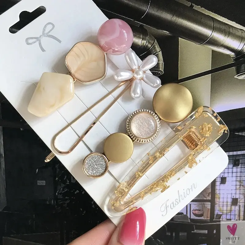 3/4pcs Set Pearl Hair Clips For Women & Girls - Geometric Crystal Hair Barrettes/Clips