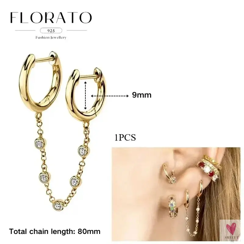 925 Sterling Silver Long Chain Tassel Drop Earrings for Women - Crystal Zircon Star Perforation Earrings, Fine Jewelry