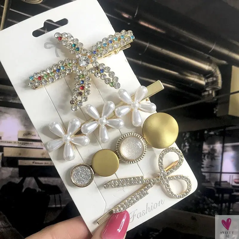 3/4pcs Set Pearl Hair Clips For Women & Girls - Geometric Crystal Hair Barrettes/Clips