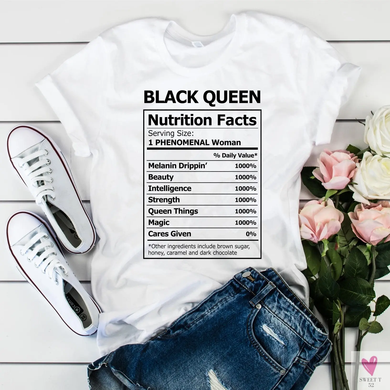 Black Queen Nutritional Facts T-Shirt for Women & Girls, Graphic Melanin T-Shirts