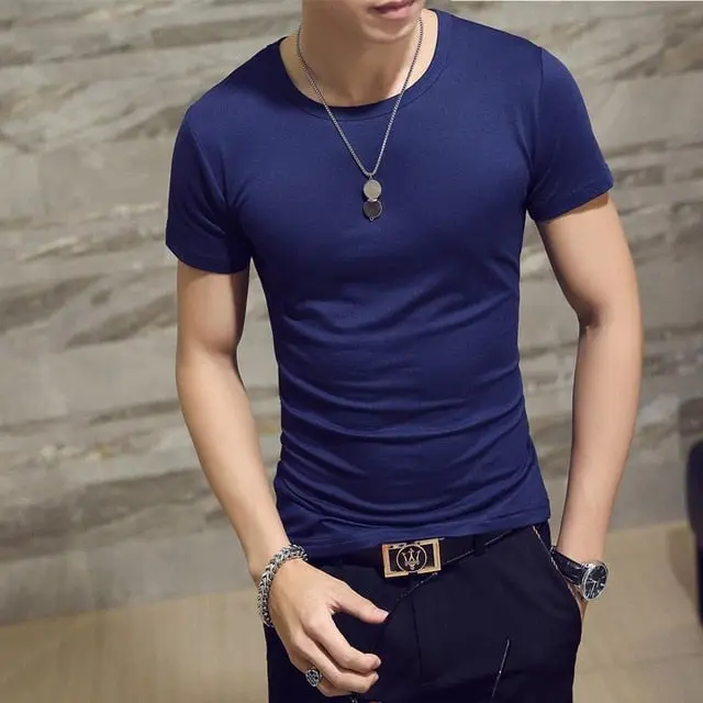 Men's Casual Cotton Jersey T-shirt with V or O-Neck in 10 Solid Colors