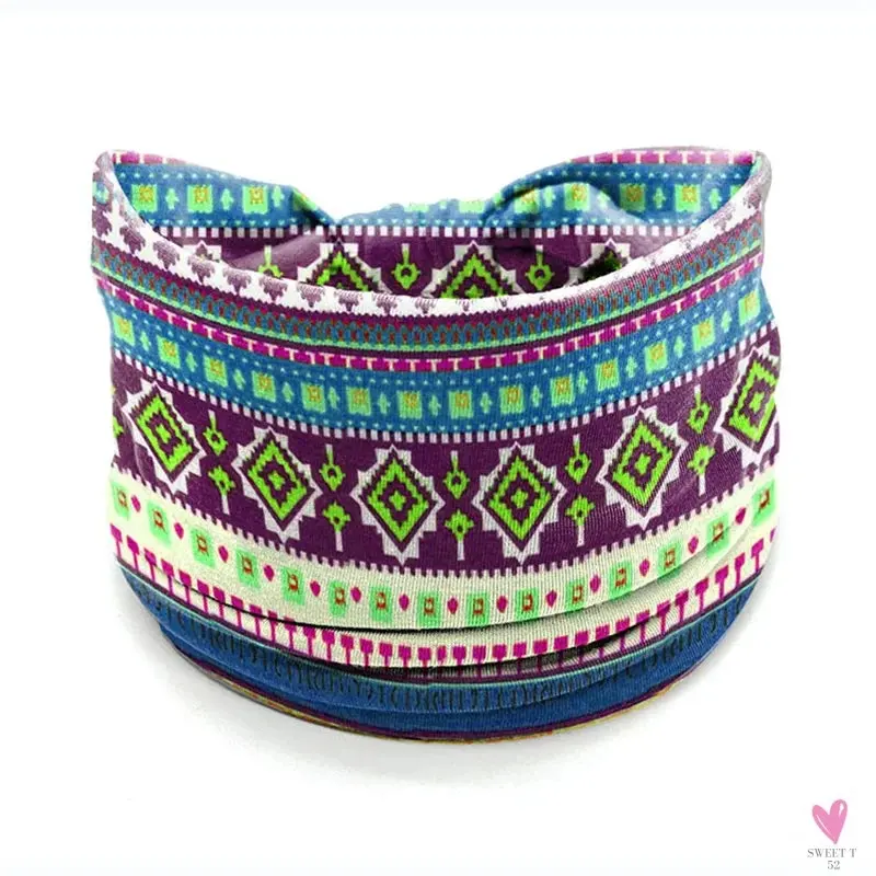 African and Bohemian Twisted Wide Cotton Stretch Headbands for Women & Girls - Headwrap/Turban Headwear, Bandana Headbands